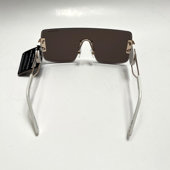 New TRUE RELIGION Shield Sunglasses White Acetate Rimless Metal Wide Leg main image 4